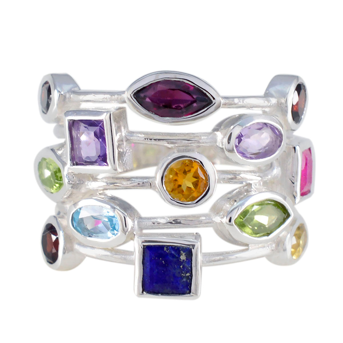Multi Stone multiple German Silver multicolor Gems Eye catching Cocktail Ring Jewelry Hoofdafbeelding