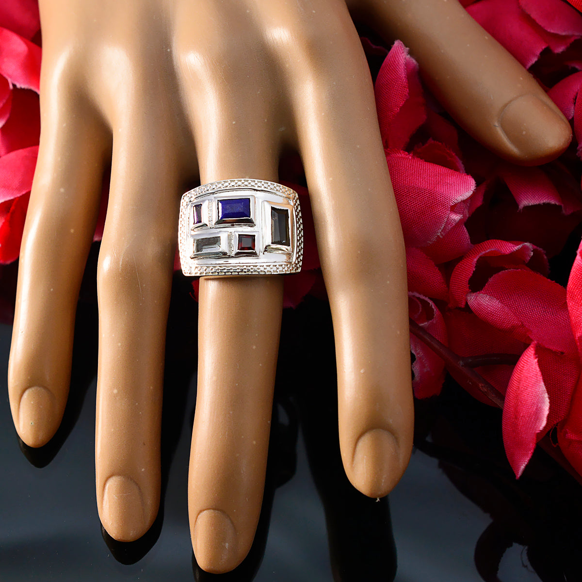 Multi Stone penta Indian Silver multicolor Gems Versatile Cocktail Ring Jewellery