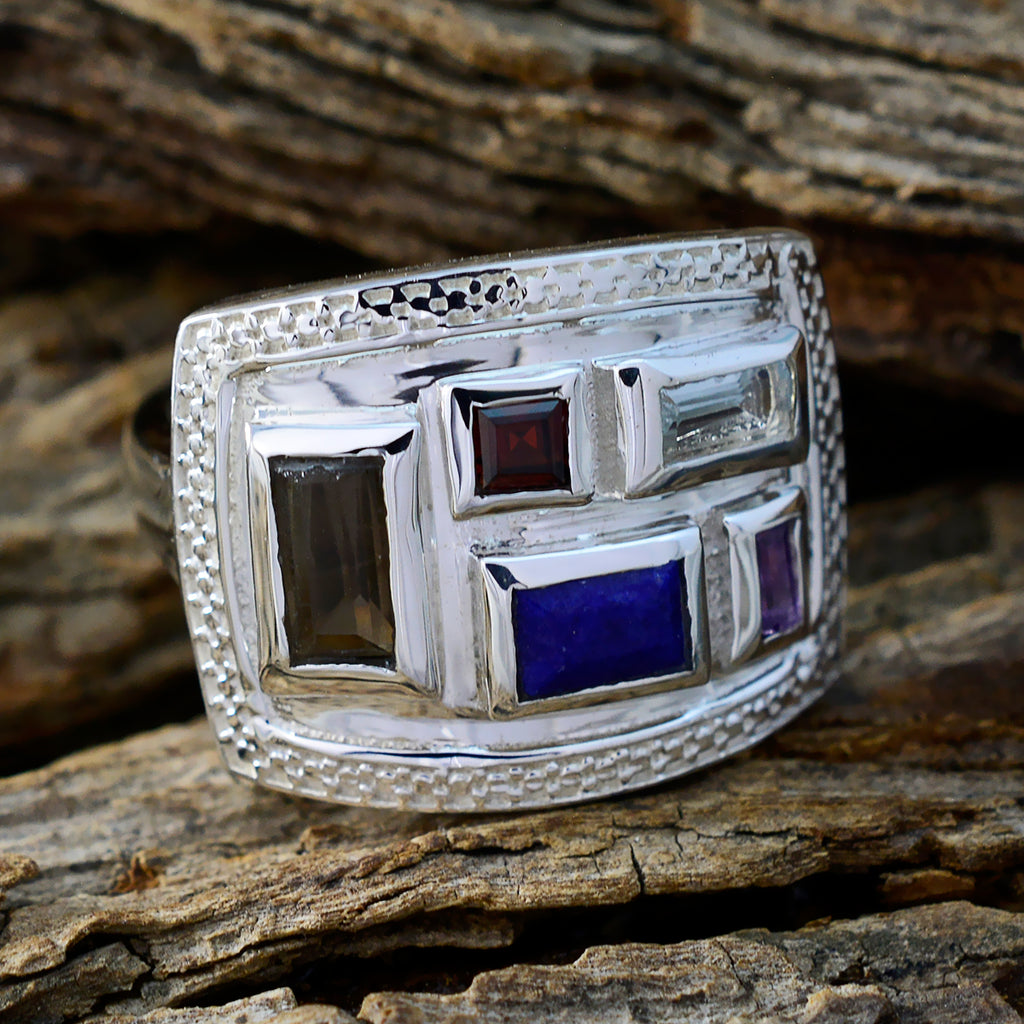 Multi Stone penta Indian Silver multicolor Gems Versatile Cocktail Ring Jewellery