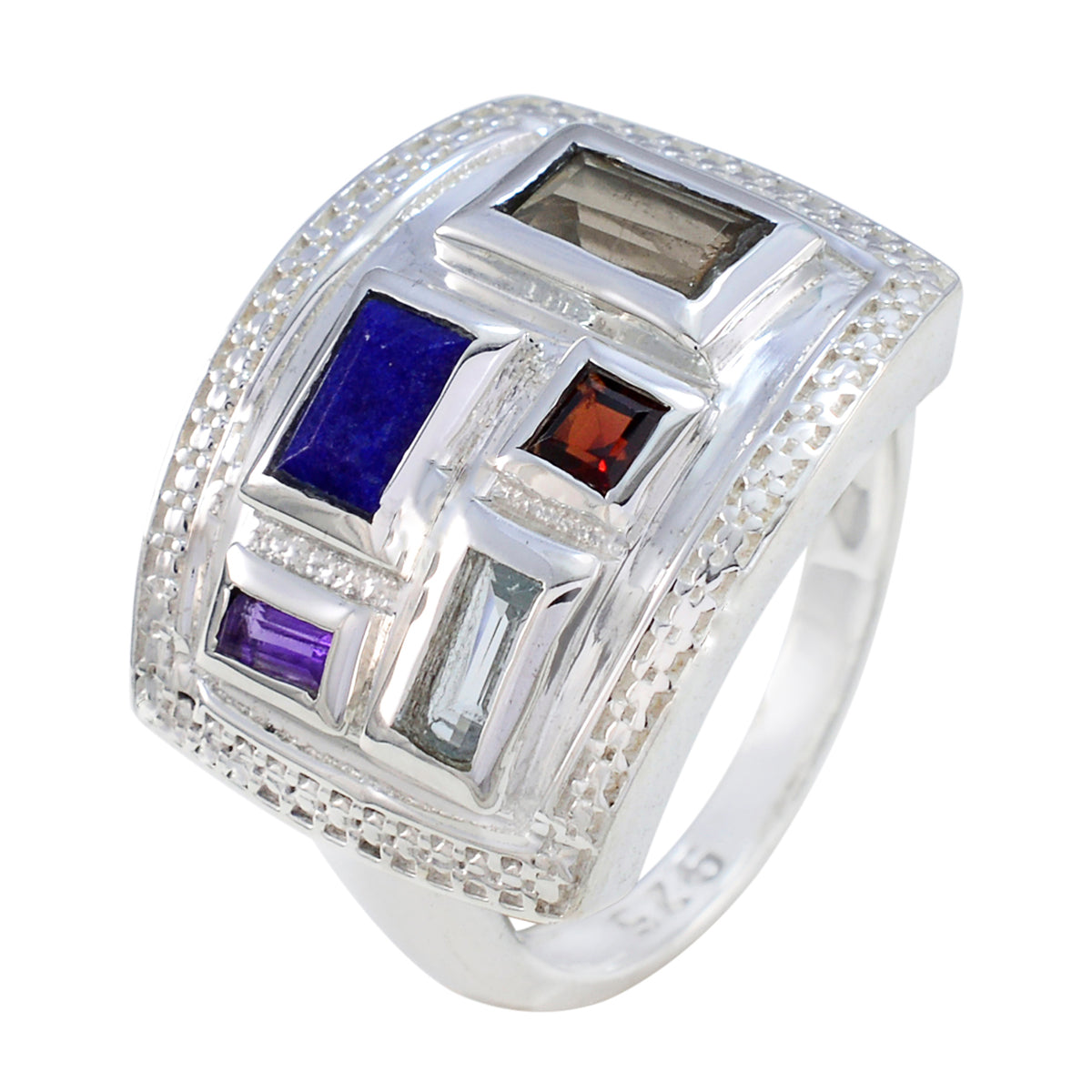 Multi Stone penta Indian Silver multicolor Gems Versatile Cocktail Ring Jewellery
