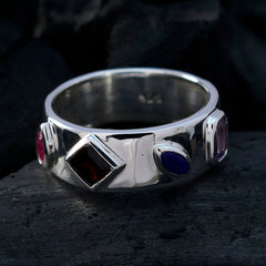 Multi Stone quarter Moroccan 925 Sterling Silver multicolor Gemstone Minimal Abstract Band Jewelry