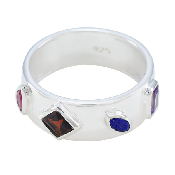 Multi Stone quarter Moroccan 925 Sterling Silver multicolor Gemstone Minimal Abstract Band Jewelry