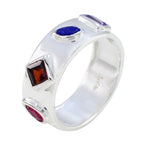 Multi Stone quarter Moroccan 925 Sterling Silver multicolor Gemstone Minimal Abstract Band Jewelry