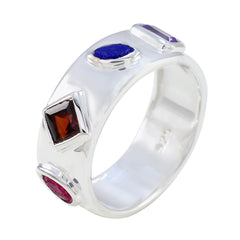 Multi Stone quarter Moroccan 925 Sterling Silver multicolor Gemstone Minimal Abstract Band Jewelry