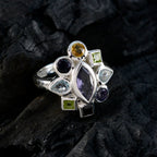 Multi Stone navratna Egyptian 925 Sterling Silver multicolor Gemstones Eye catching Cocktail Ring Jewelry