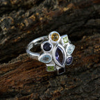 Multi Stone navratna Egyptian 925 Sterling Silver multicolor Gemstones Eye catching Cocktail Ring Jewelry