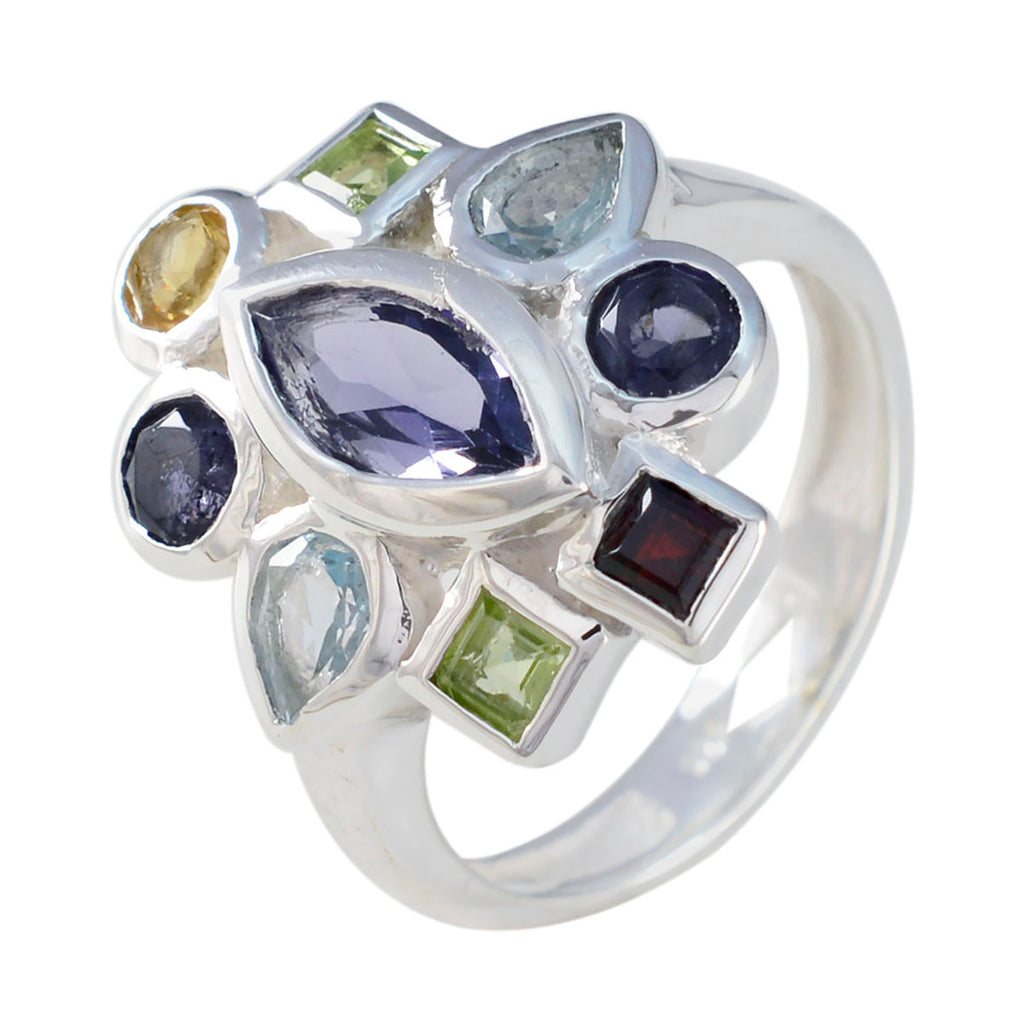 Multi Stone navratna Egyptian 925 Sterling Silver multicolor Gemstones Eye catching Cocktail Ring Jewelry
