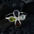 Multi Stone quarter Japanese 925 Sterling Silver multicolor Gemstone Dainty Floral Ring Jewelry