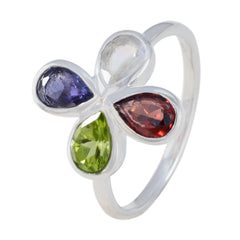 Multi Stone quarter Japanese 925 Sterling Silver multicolor Gemstone Dainty Floral Ring Jewelry