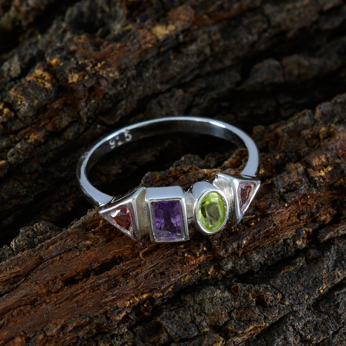 Multi Stone quarter Turkish 925 Sterling Silver multicolor Gemstones Delicate Romantic Ring Jewellery