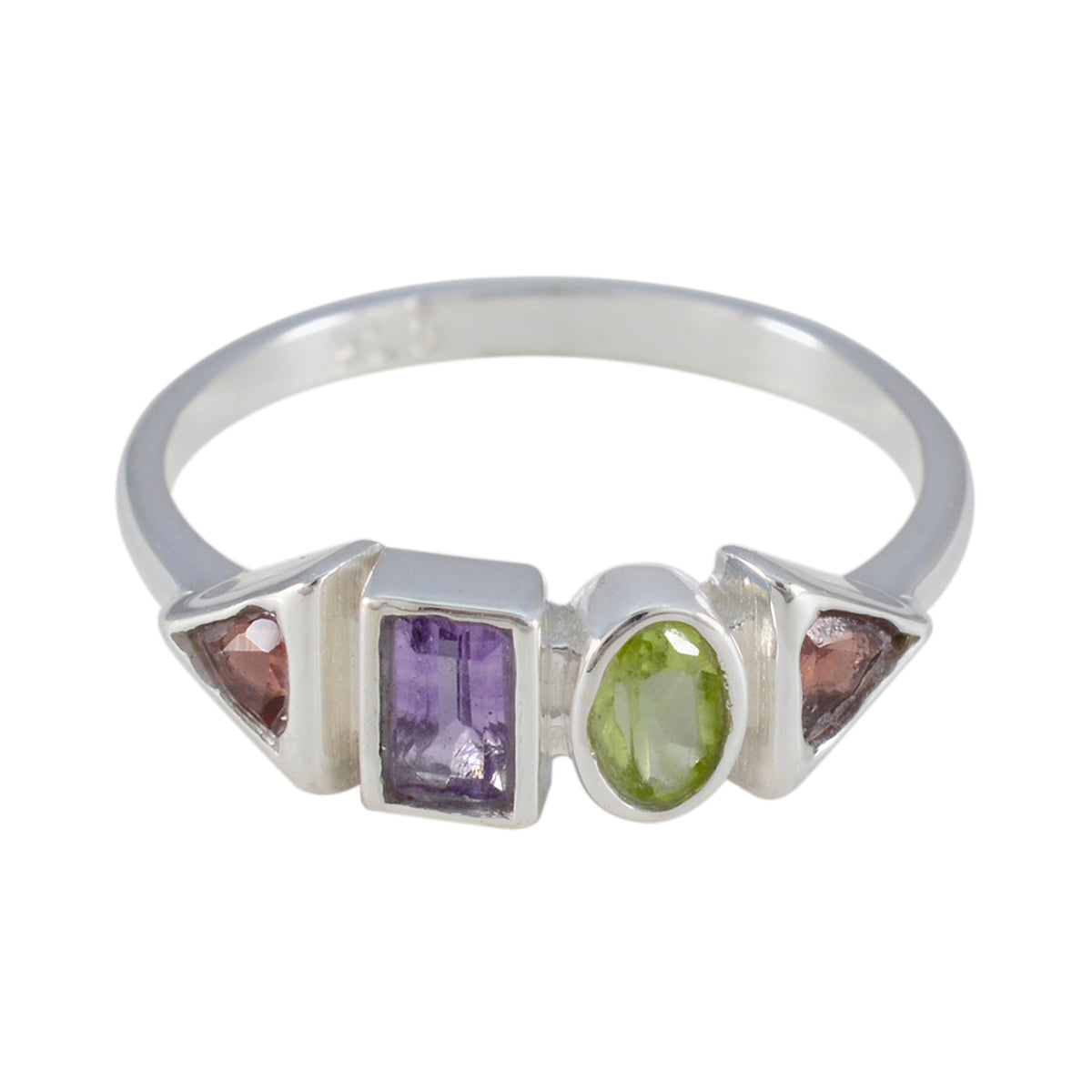 Multi Stone quarter Turkish 925 Sterling Silver multicolor Gemstones Delicate Romantic Ring Jewellery