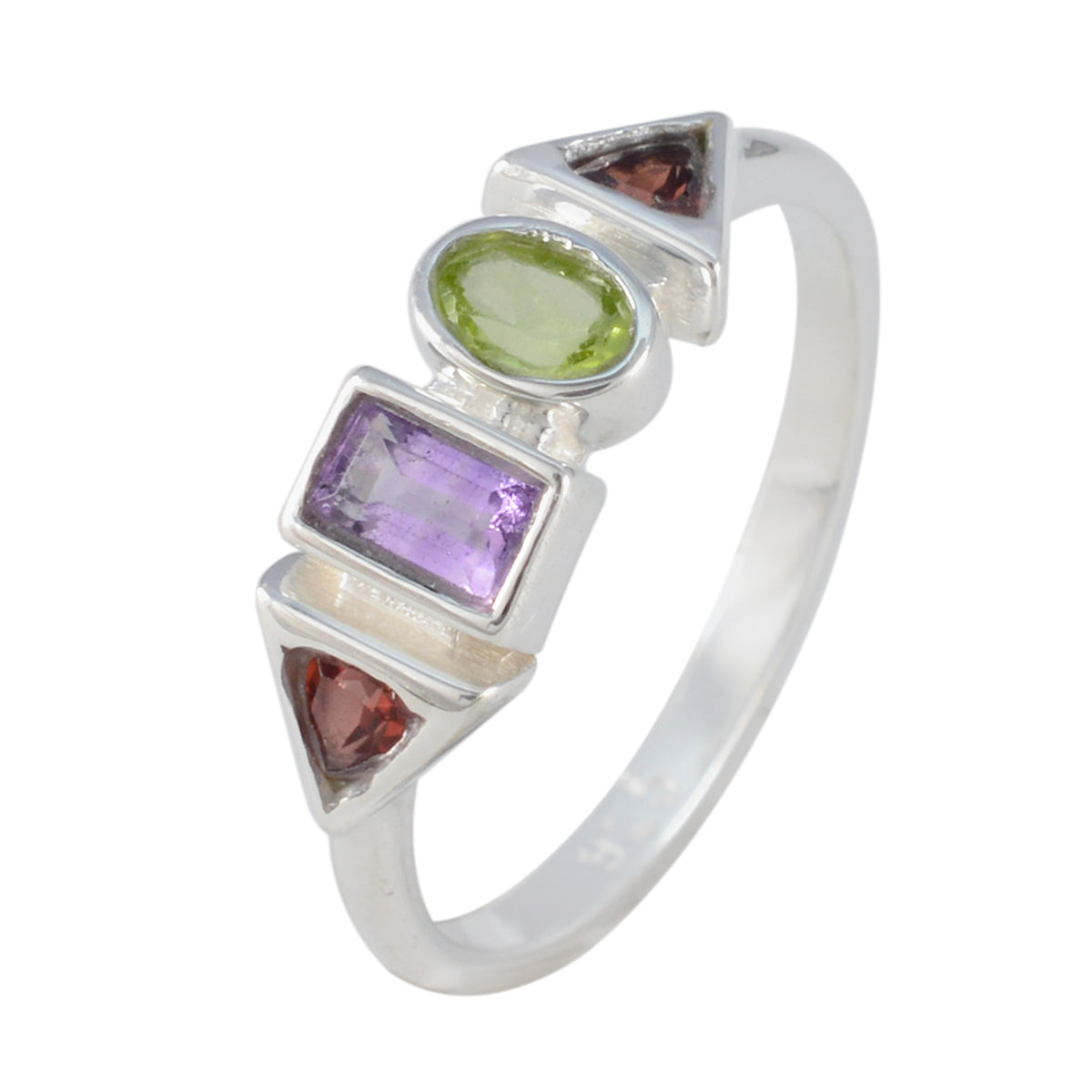 Multi Stone quarter Turkish 925 Sterling Silver multicolor Gemstones Delicate Romantic Ring Jewellery