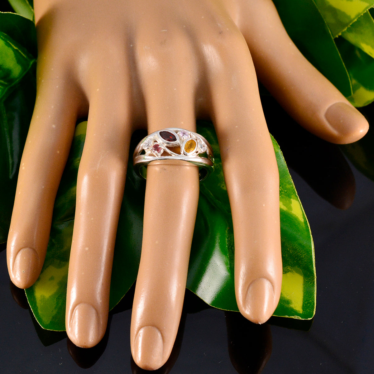 Multi Stone mehrere Französisch 92,5 Silber mehrfarbig Edelstein Winzig Glamouröser Ring Schmuck