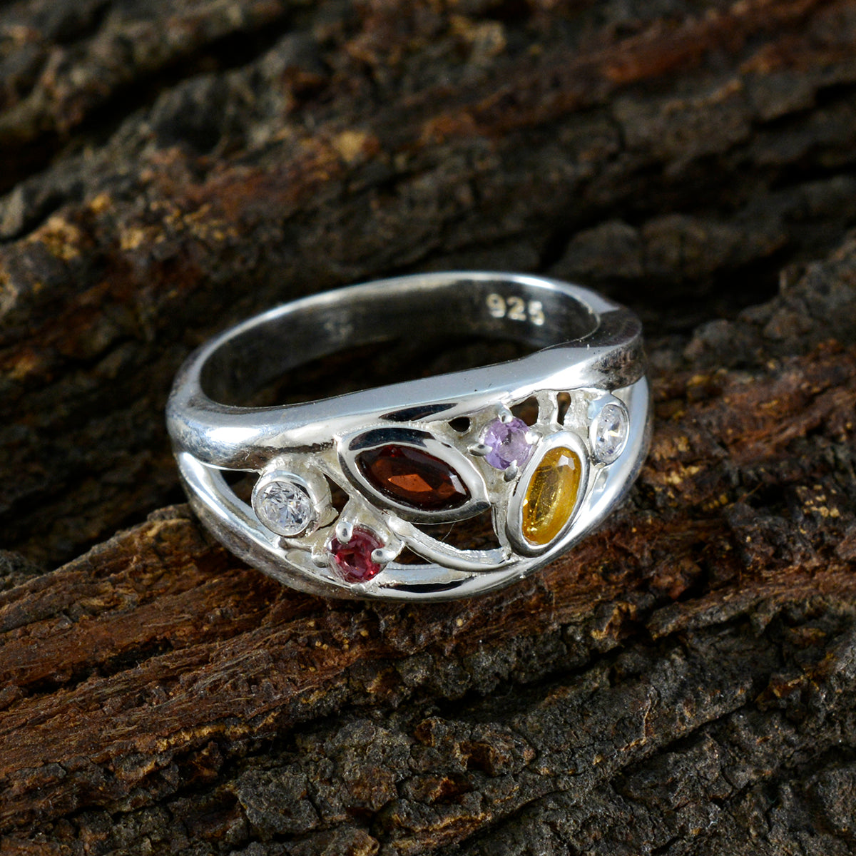 Multi Stone multiple French 92.5 Silver multicolor Gemstone Tiny Glamorous Ring Jewelry