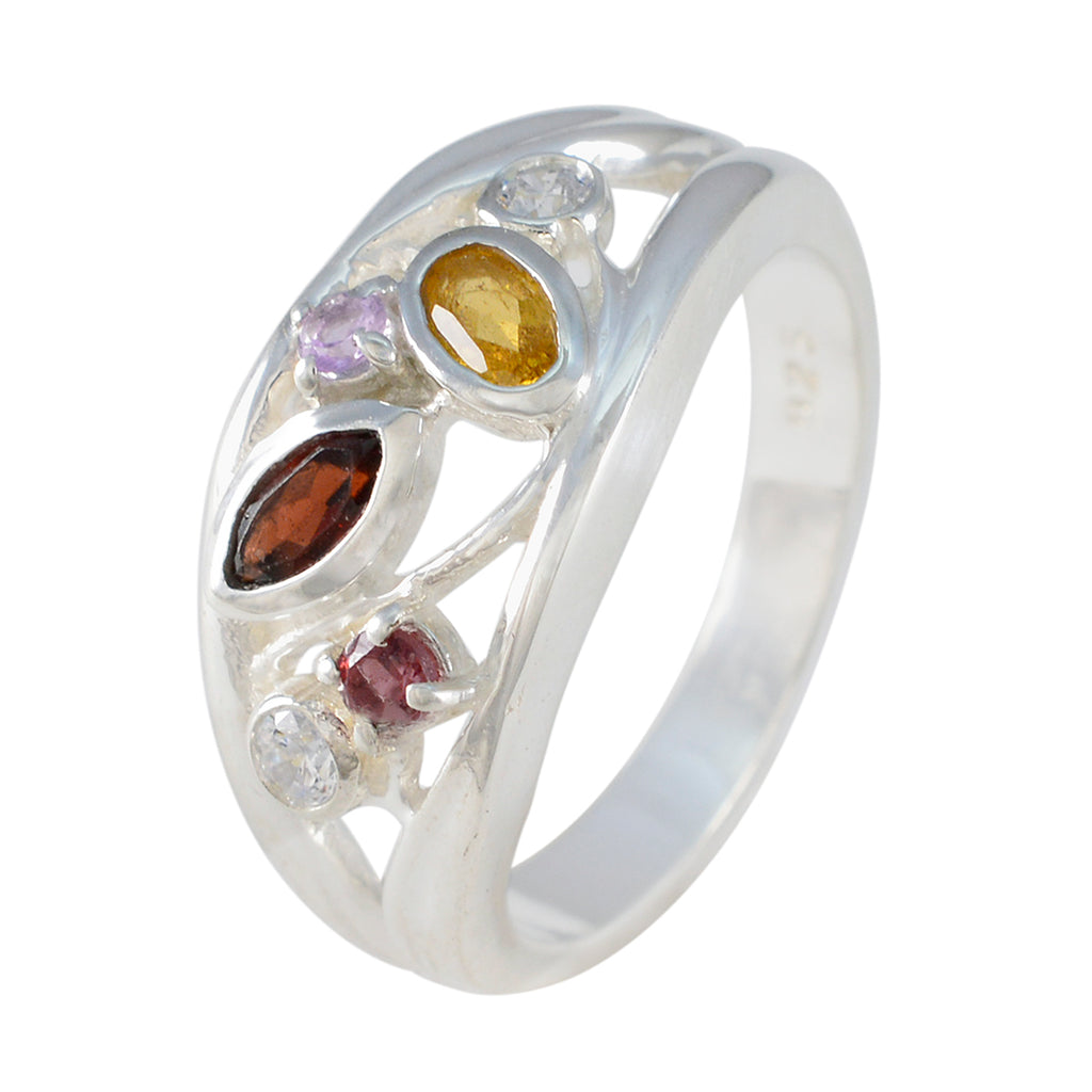 Multi Stone multiple French 92.5 Silver multicolor Gemstone Tiny Glamorous Ring Jewelry