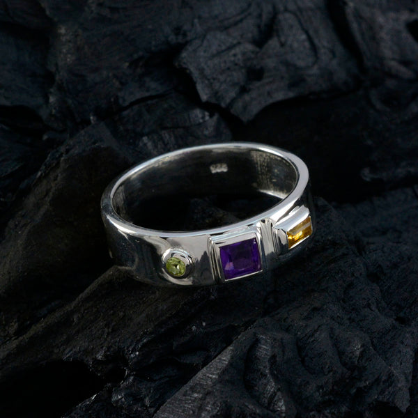 Multi Stone Trilogy Moroccan 925 Sterling Silver multicolor Gems Tiny Abstract Band Jewellery