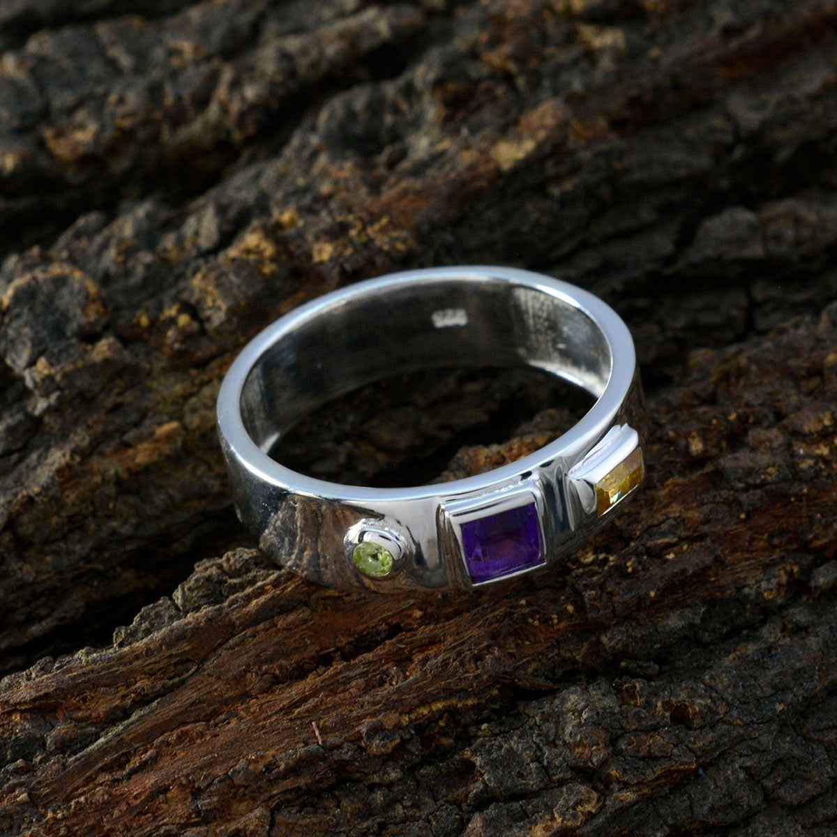 Multi-Stein-Trilogie, marokkanischer 925 Sterling Silber, mehrfarbige Edelsteine, winziger abstrakter Bandschmuck