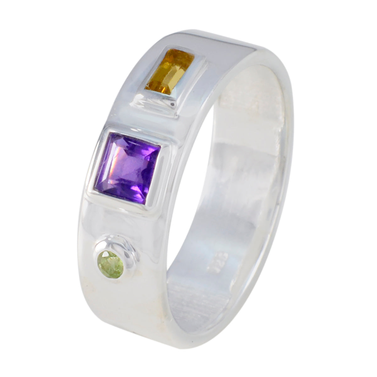 Multi Stone Trilogy Moroccan 925 Sterling Silver multicolor Gems Tiny Abstract Band Jewellery