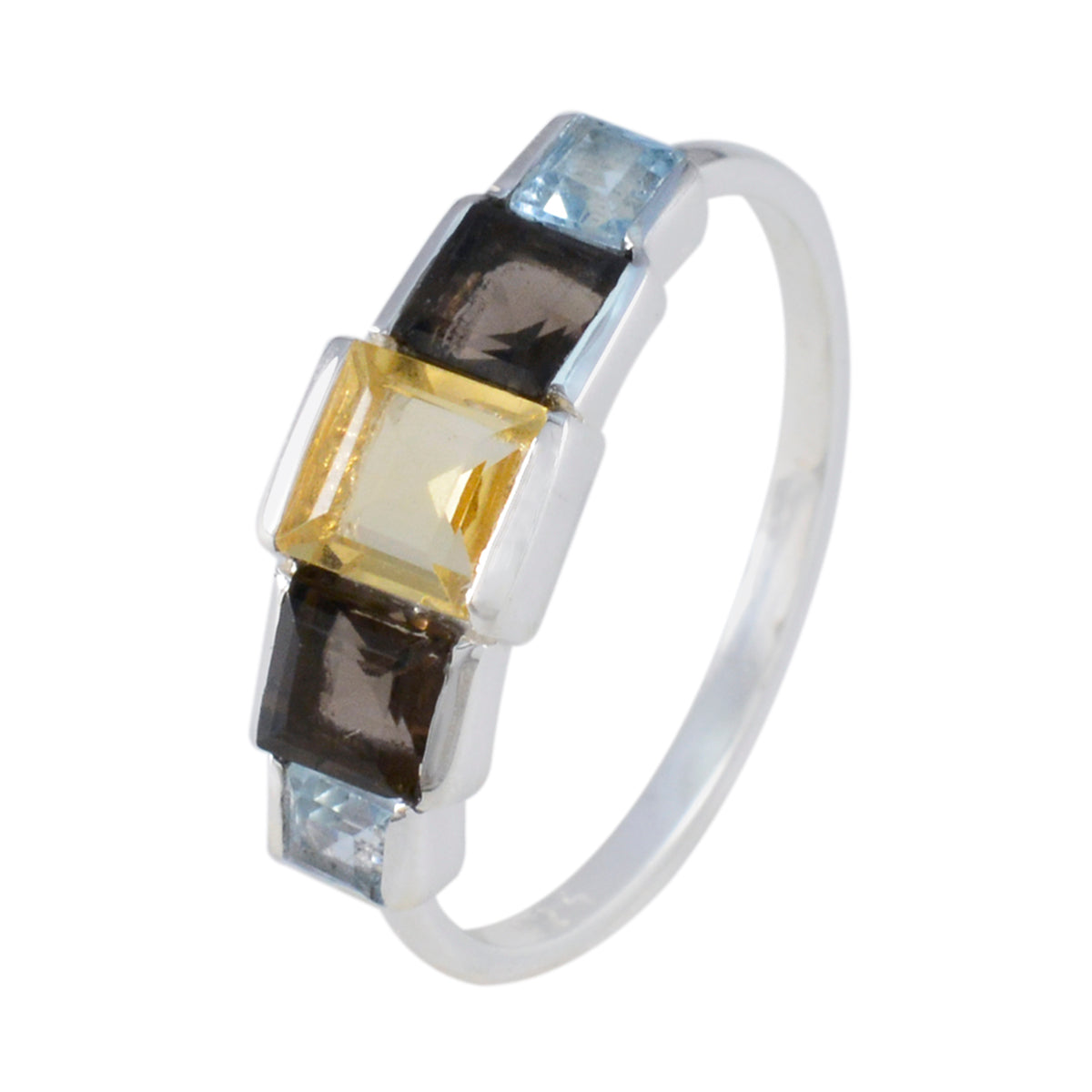 Anillo contemporáneo delicado con gemas multicolores en plata turca de múltiples piedras y pentagrama. Imagen secundaria del producto