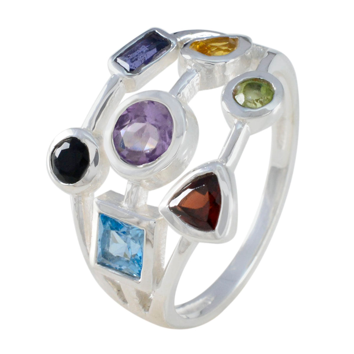 Multi Stone Hepta Indian 925 Sterling Silver multicolor Gemstones Featherlight Contemporary Ring Jewellery Secondary image