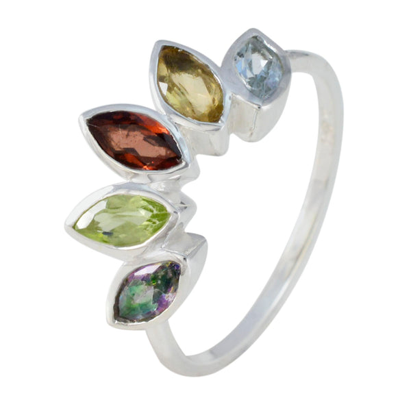 Multi Stone Penta Turkish Sterling Silver multicolor Gemstones Delicate crown Ring Jewellery