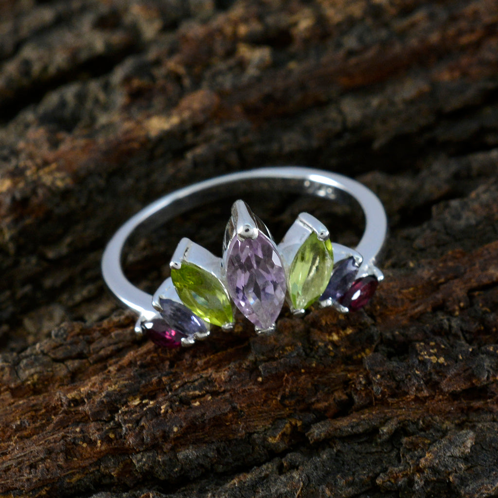 Multi Stone Hepta American 925 Silver multicolor Gemstone Dainty crown Ring Jewelry