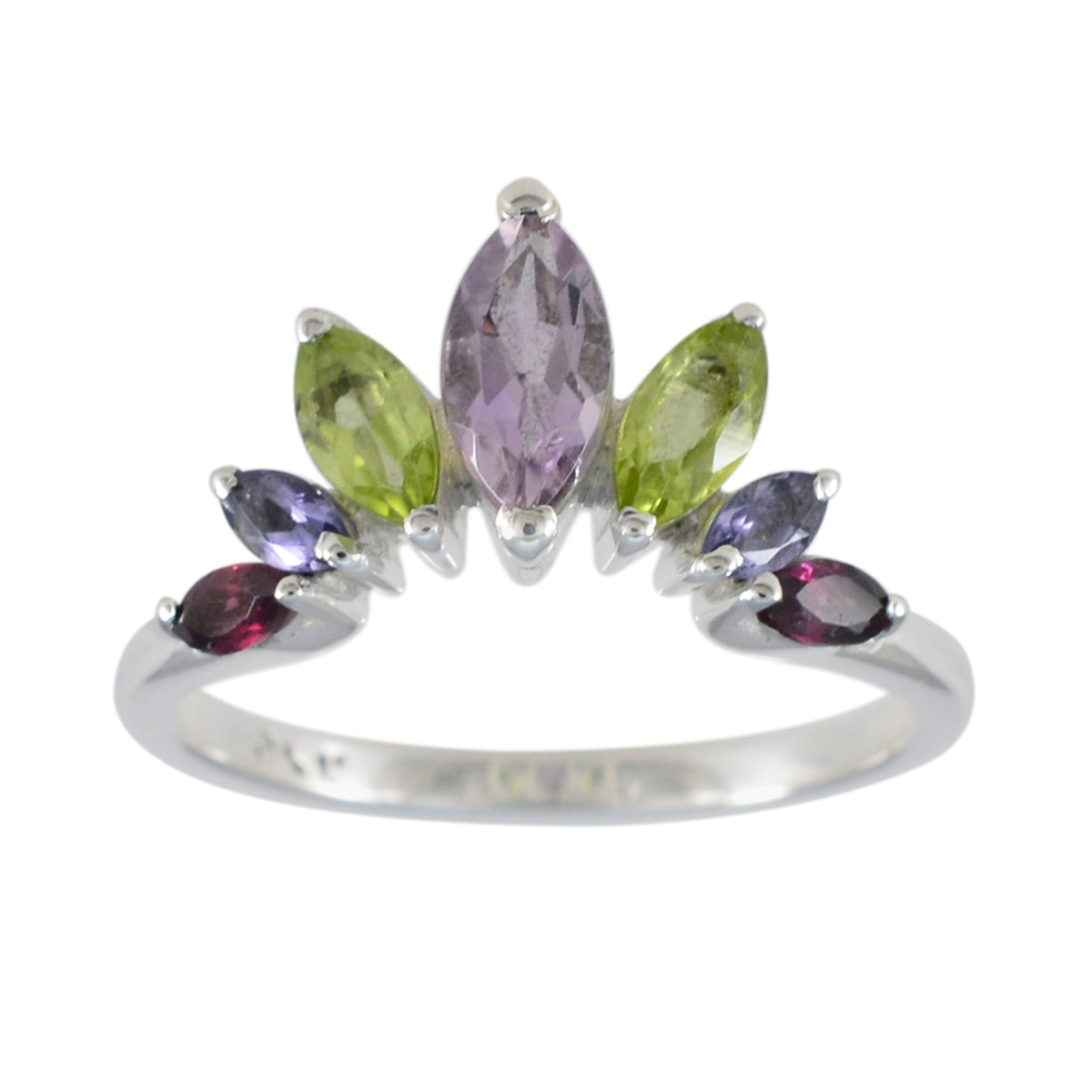 Multi Stone Hepta American 925 Silver multicolor Gemstone Dainty crown Ring Jewelry Immagine principale del prodotto