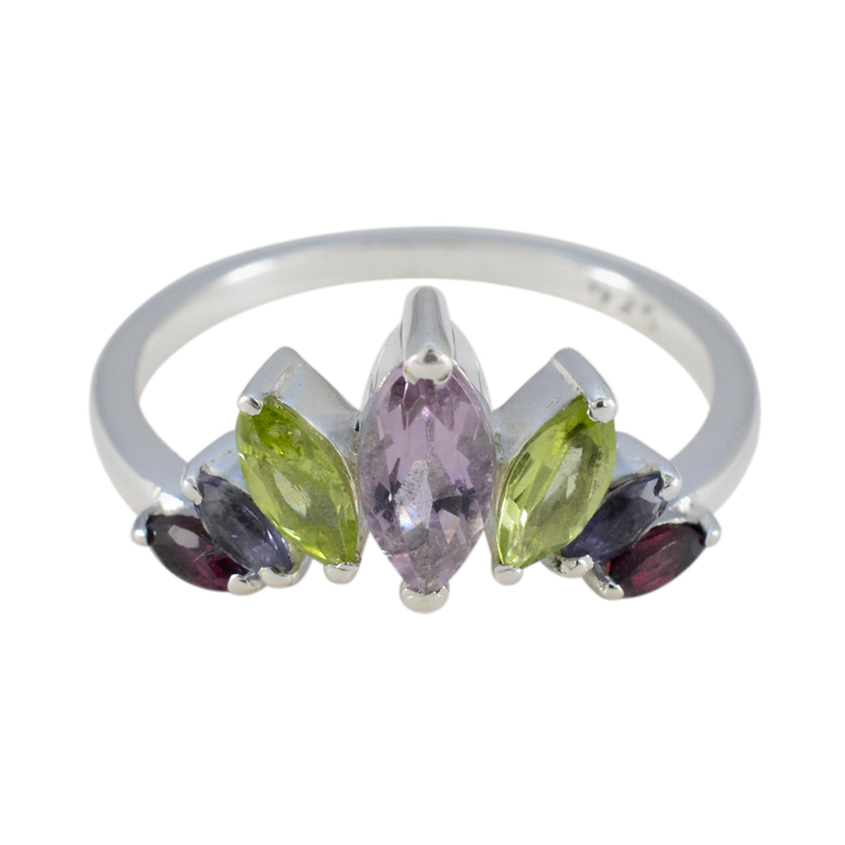 Multi Stone Hepta American 925 Silver multicolor Gemstone Dainty crown Ring Jewelry