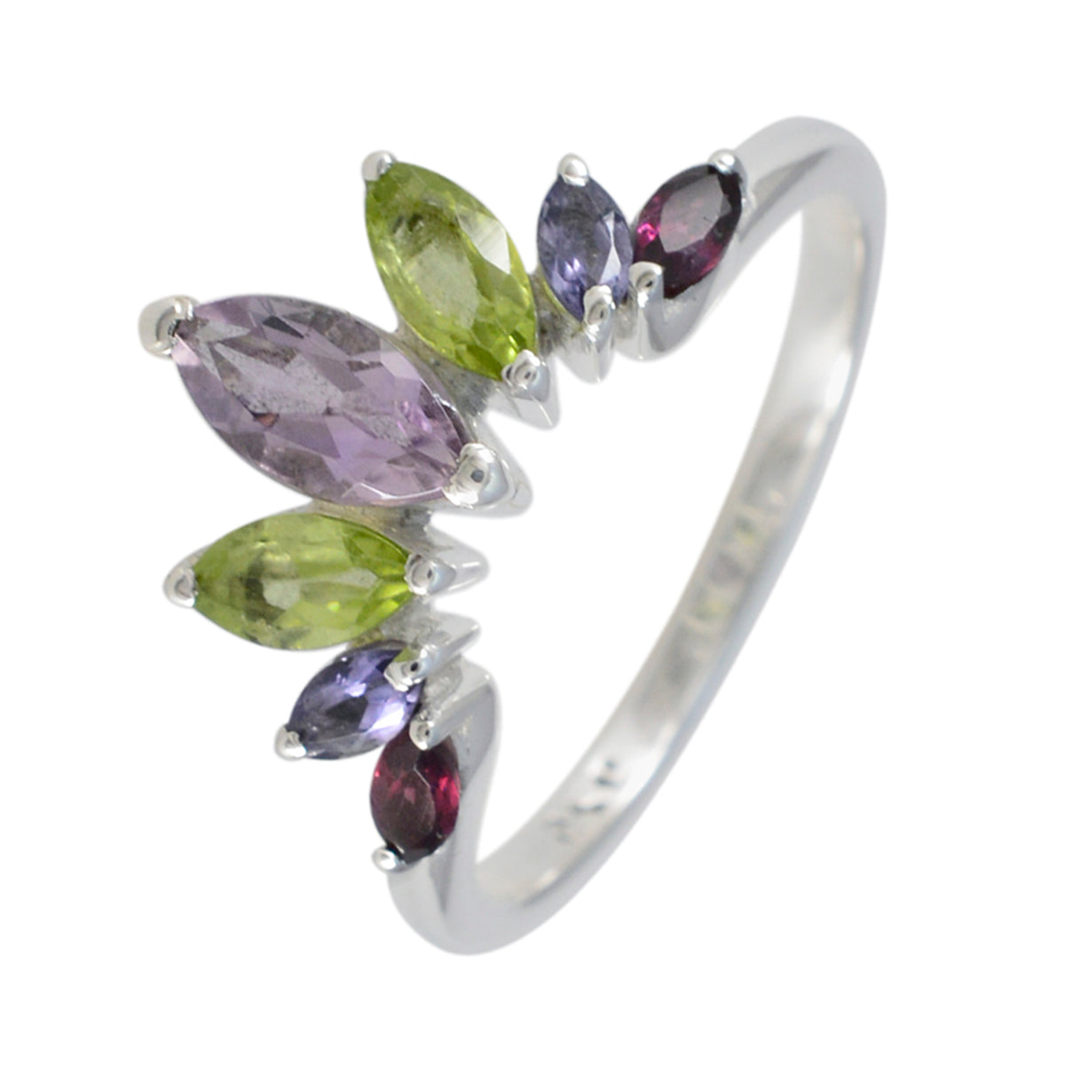 Multi Stone Hepta American 925 Silver multicolor Gemstone Dainty crown Ring Jewelry