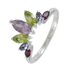 Multi Stone Hepta American 925 Silver multicolor Gemstone Dainty crown Ring Jewelry