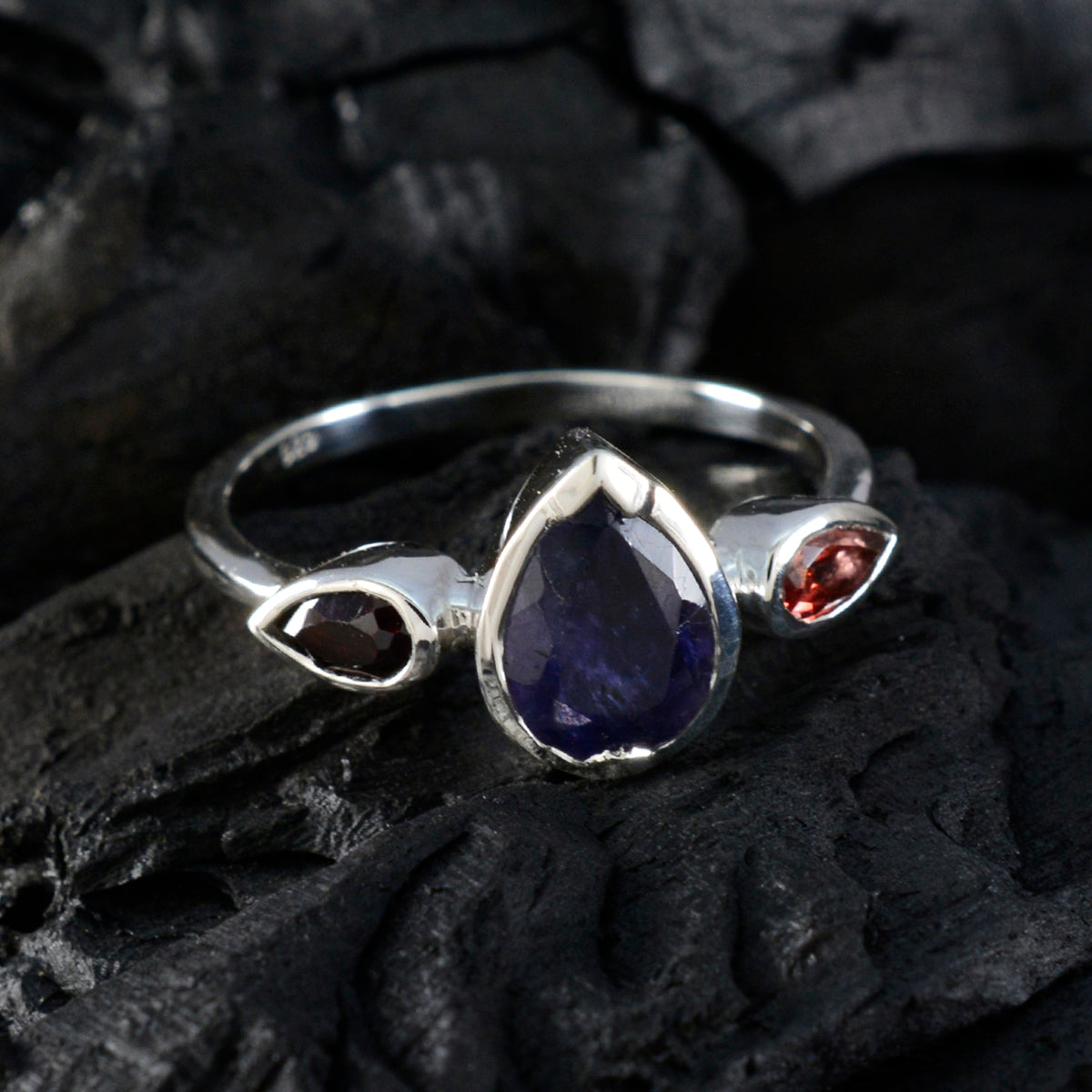 Multi Stone Trilogy Korean 925 Sterling Silver multicolor Gemstone Dainty Abstract Ring Jewelry