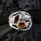 Multi Stone Penta Russian 925 Sterling Silver multicolor Gemstones Eye catching Contemporary Ring Jewelry