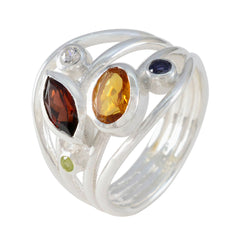 Multi Stone Penta Russian 925 Sterling Silver multicolor Gemstones Eye catching Contemporary Ring Jewelry