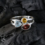 Multi Stone Trilogy Moroccan Silver multicolor Gems Minimal Trendy Ring Jewellery