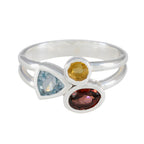 Multi Stone Trilogy Moroccan Silver multicolor Gems Minimal Trendy Ring Jewellery