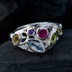 Multi Stone multiple Egyptian 92.5 Silver multicolor Gemstone Minimal Cocktail Ring Jewellery