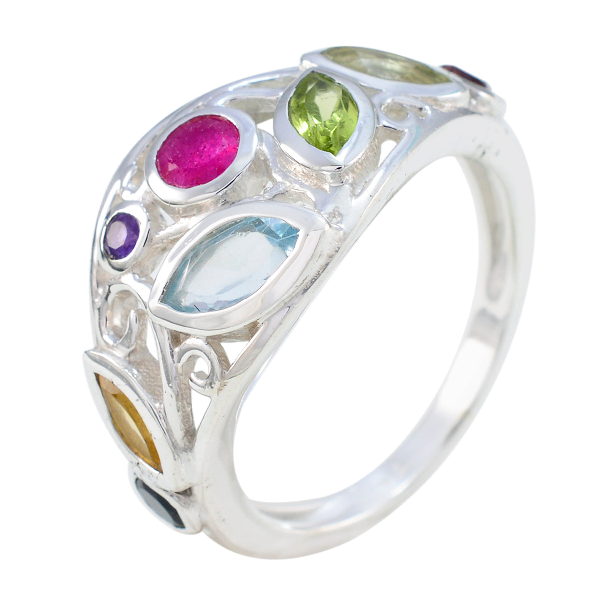 Multi Stone multiple Egyptian 92.5 Silver multicolor Gemstone Minimal Cocktail Ring Jewellery Второстепенное изображение товара