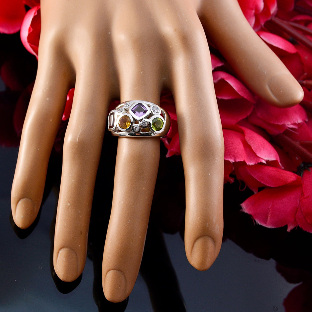 Multi Stone quarter Russian Silver multicolor Gemstones Eye catching Abstract Ring Jewelry