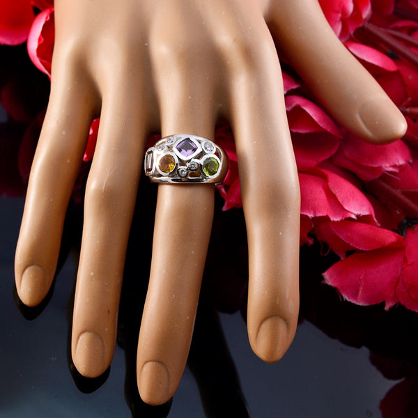 Multi Stone quarter Russian Silver multicolor Gemstones Eye catching Abstract Ring Jewelry