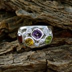 Multi Stone quarter Russian Silver multicolor Gemstones Eye catching Abstract Ring Jewelry