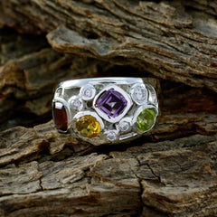 Multi Stone quarter Russian Silver multicolor Gemstones Eye catching Abstract Ring Jewelry