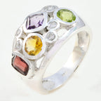 Multi Stone quarter Russian Silver multicolor Gemstones Eye catching Abstract Ring Jewelry