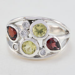 Multi Stone quarter French Silver multicolor Gems Minimal Love Ring Jewelry