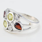 Multi Stone quarter French Silver multicolor Gems Minimal Love Ring Jewelry