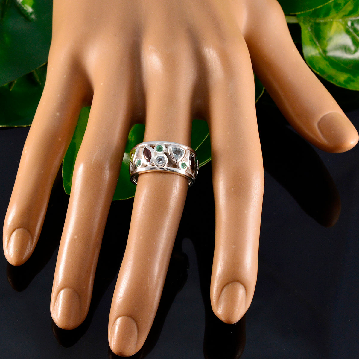 Multi Stone multiple German Silver multicolor Gems Essential  Eternity Band Jewellery