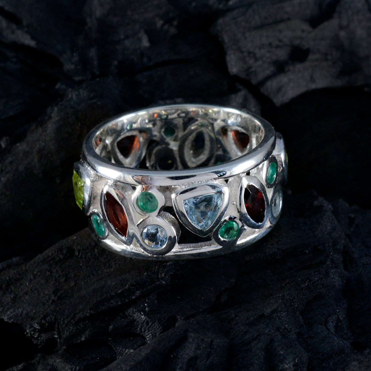 Multi Stone multiple German Silver multicolor Gems Essential  Eternity Band Jewellery