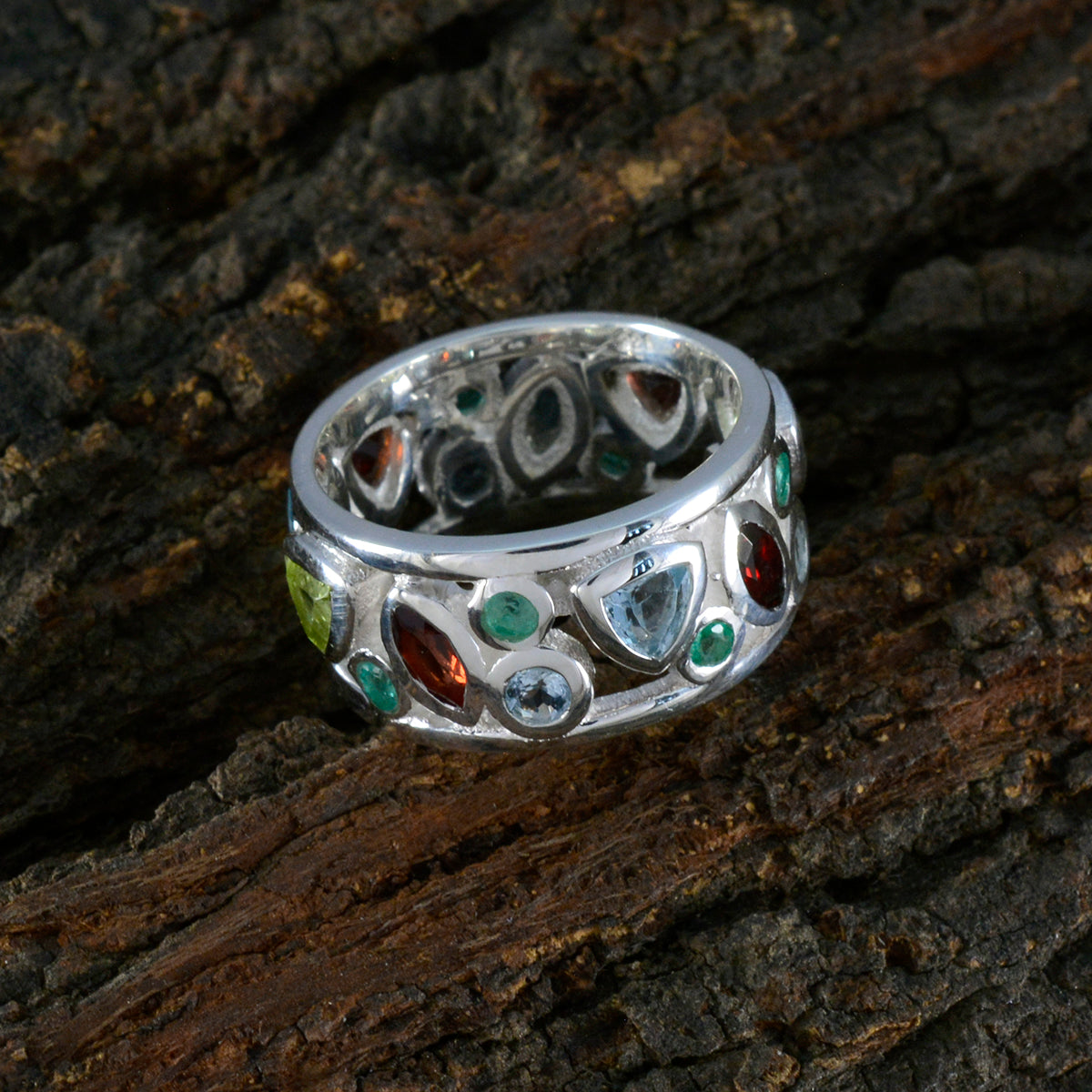 Multi Stone multiple German Silver multicolor Gems Essential  Eternity Band Jewellery