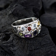 Multi Stone multiple Moroccan 925 Silver multicolor Gems Mid weight Contemporary Ring Jewelry