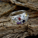 Multi Stone multiple Moroccan 925 Silver multicolor Gems Mid weight Contemporary Ring Jewelry