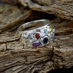 Multi Stone multiple Moroccan 925 Silver multicolor Gems Mid weight Contemporary Ring Jewelry
